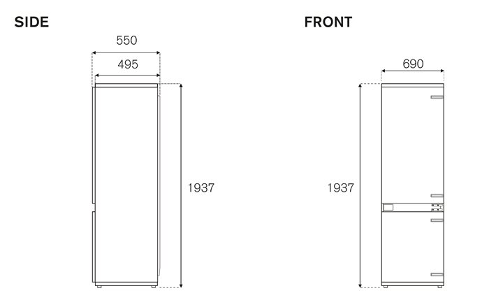 70 cm built-in bottom mount refrigerator H193, sliding door | Bertazzoni